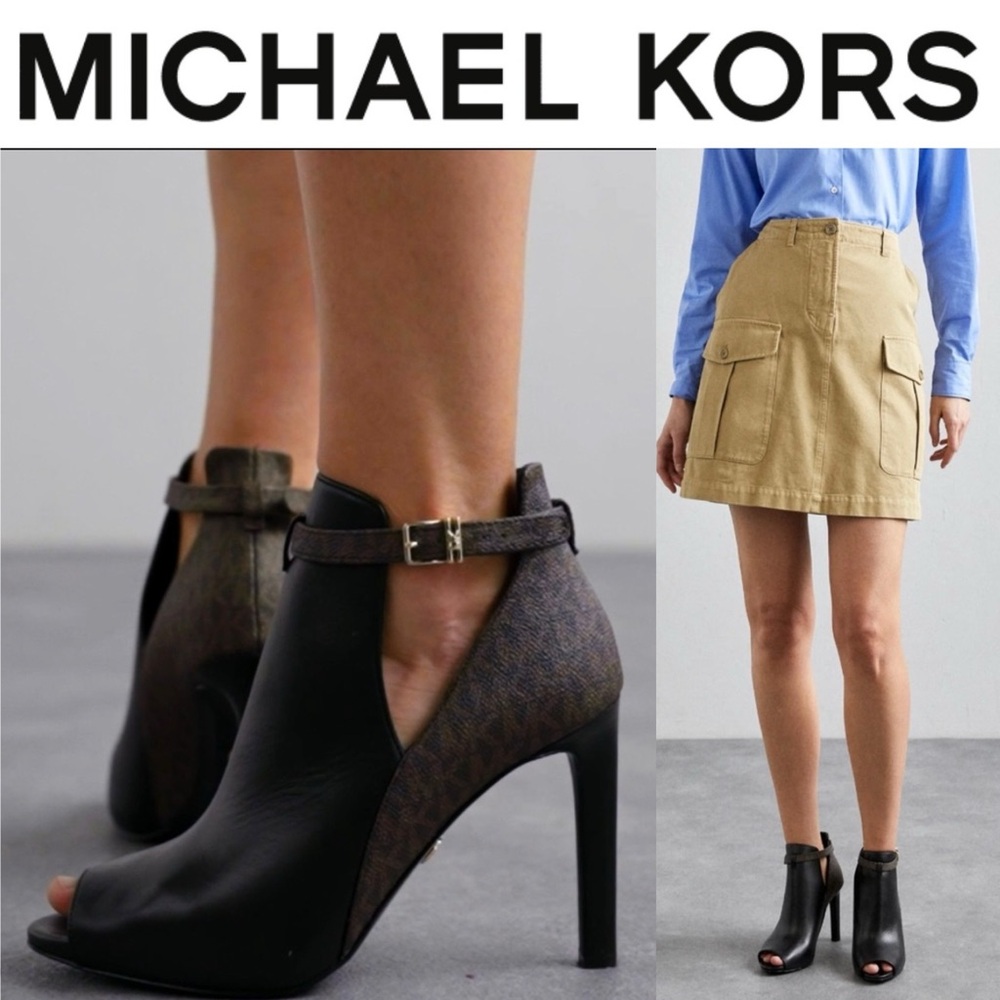 Michael Kors Black and Brown Peep-Toe Heels